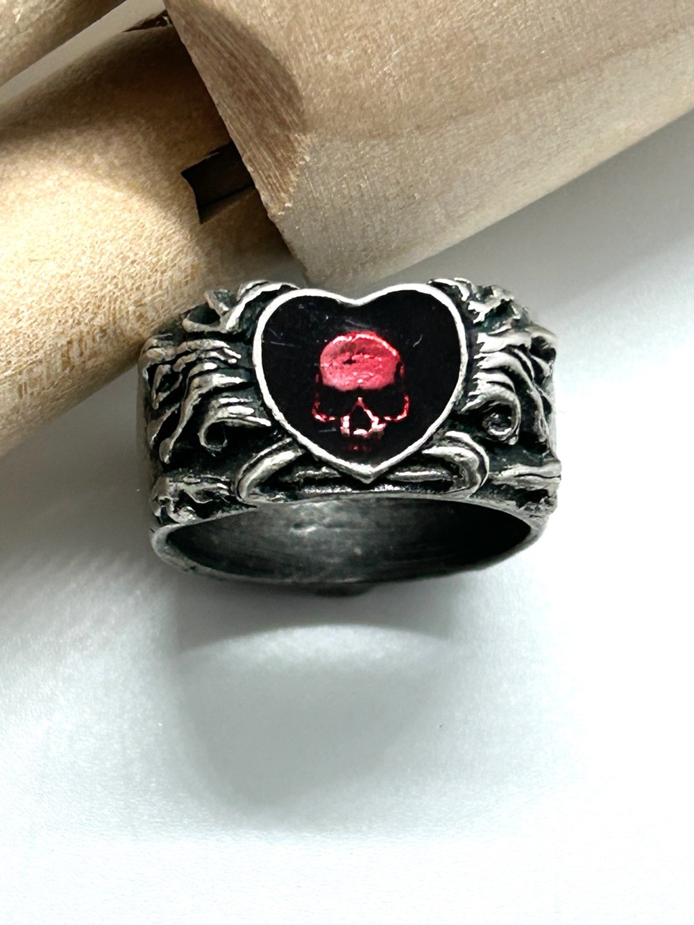 Vintage Alchemy Gothic Broken Heart Double-Sided Pewter Ring -Size 5.75
